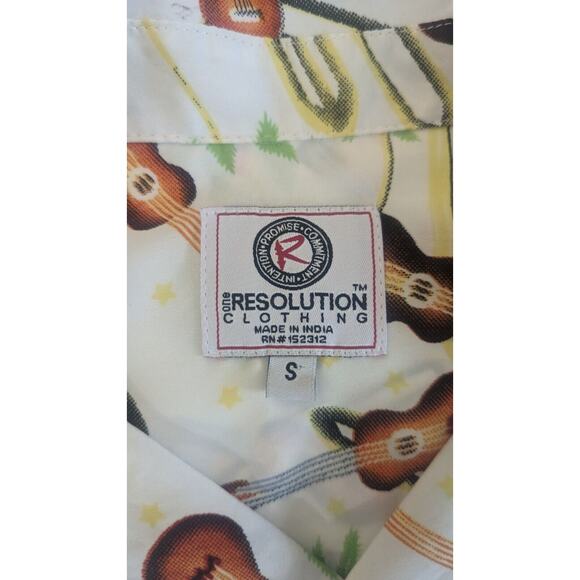 Excellent Condition ONE RESOLUTION Floral & Guitar Hawaiian Shirt Size SMALL - Picture 4 of 4